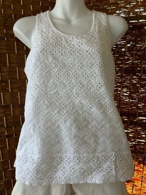 Anthropologie Eyelet Lace Tank Top White Boho Cottagecore Medium S/M